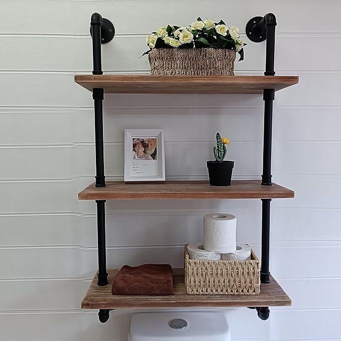 HDDFER Industrial Pipe Shelving Bathroom Shelves Over Toilet 24 Inch,Rustic Wall Shelves,Industrial Floating Shelves for Wall Pipe Shelf Farmhouse Shelf for Kitchen