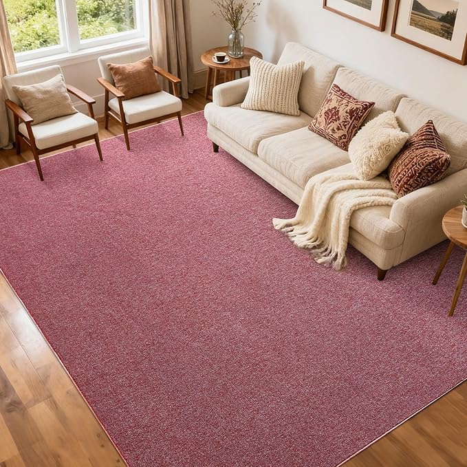 FinRèc 5x7 Washable Area Rugs for Bedroom Living Room, Low Pile Thin Rug Solid Color, Non-Slip Carpet Indoor for Home Decor (Red/White)