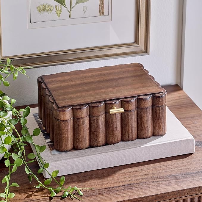 Scalloped Wooden Jewelry Storage Box – Multi-Functional Decorative Organizer for Elegance