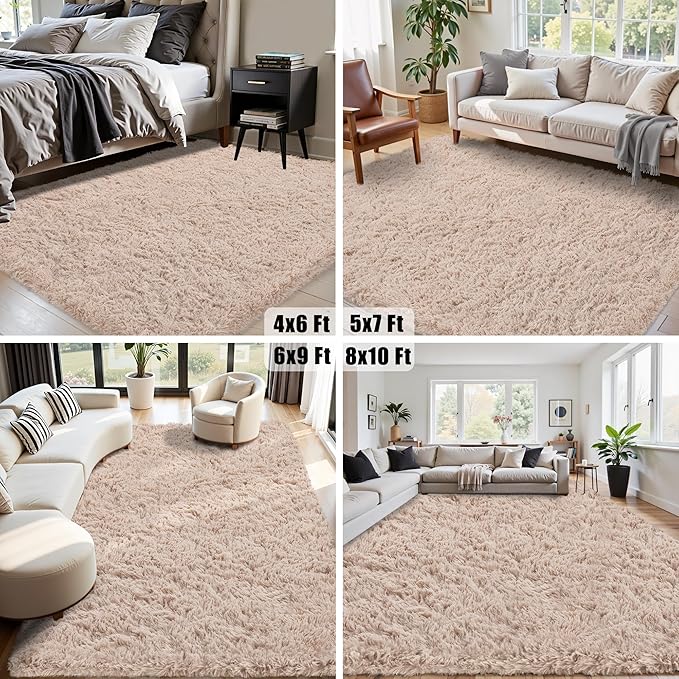 4x6 Area Rug for Living Room:Ultra Soft Fluffy Shag Beige Rugs,Large Fuzzy Plush Indoor Non Slip Carpet Washable Rug for Bedroom Kids Nursery Office Dorm Modern Decor(Beige 4'x6')