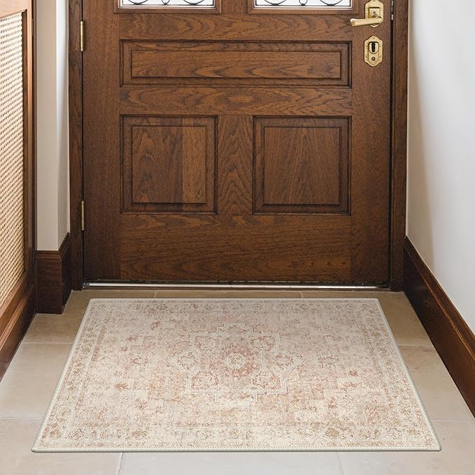 GENIMO Area Rug 2x3 Doormat, Machine Washable Low Pile Rugs, Small Retro Chenille Entryway Mat for Entrance, Hallway, Kitchen and Corridor, Light Pink