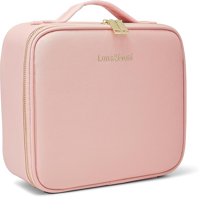 (Case Pink) Portable Travel Case Makeup Organizer Storage Bag Makeup Case Makeup Bag With Led Light Mirror