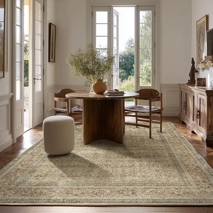 palohom 10x14 Area Rug Washable Rugs: Large Living Room Rug Stain Resistant Non Slip Distressed Vintage Low Pile Faux Wool Soft Rugs for Bedroom Farmhouse Dining Room Nursery Indoor