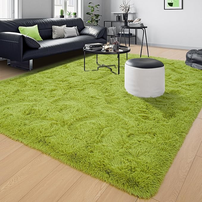 Tepook Super Soft Fluffy Rugs for Living Room, Area Rugs 8x10 for Bedroom, Modern Shaggy Rug Fuzzy Carpets for Kids, Plush Indoor Nursery Home Decor Rug with Non-Slip Bottom, Grass Green