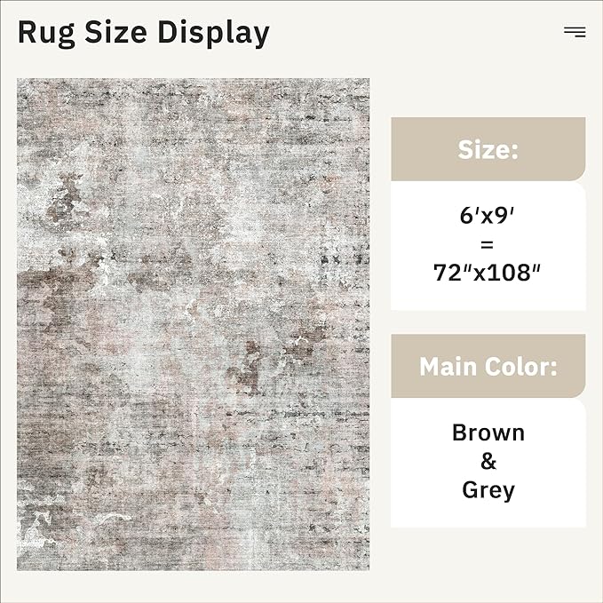 Soalmost 6x9 Abstract Area Rugs for Living Room 6 x 9 Washable Grey Pink Non Slip Low Pile Rugs for Bedroom Dining Room Foldable Thin