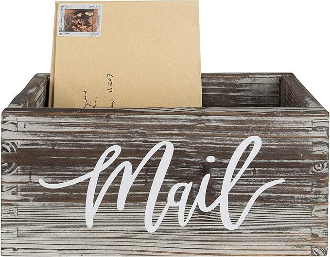 MyGift Mail Holder Storage Organizer Box Torched Wood with MAIL Script Design, Desktop Letters, Bills, Notes and Postcard Bin for Home Office Dorm Room