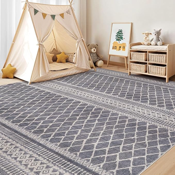cotiled 5x7 Area Rug Living Room: Washable Boho Rugs with Non Slip Backing Large Soft Indoor Stain Resistant Carpet for Bedroom Farmhouse Dining Room Lightweight Home Decor Charcoal Grey