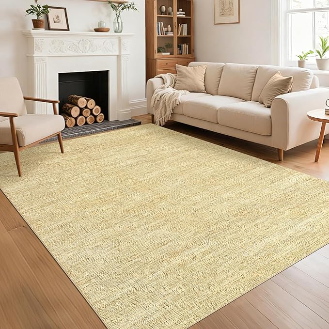 Area Rug 4x6 Washable Bedroom Rugs Non Slip Modern Solid Color Large Living Room Throw Carpet Low Pile Minimalist Kitchen Rug Plain Accent Rug Mat Classic Boho Area Rugs for Nursery Entryway, Tan