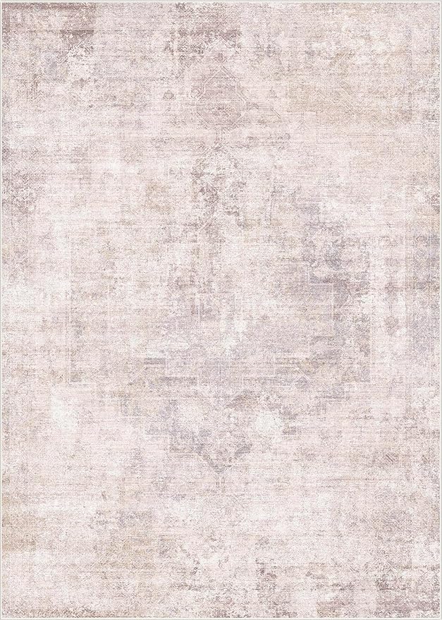 Hazo Haus Modern Pink and Grey 5x7 Area Rugs for Bedroom - Abstract Living Room Rug, for Dining Room Under Table, Washable, Non Slip & Soft, Medallion Distressed Print Pattern