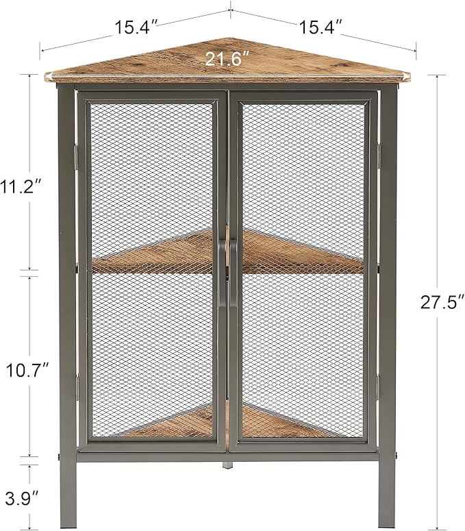 VECELO Corner Cabinet/Table, 3-Tier Display Shelves with Protection Door, Metal Frame Storage Shelf Organizer for Small Space, Living Room, Kitchen, Bathroom