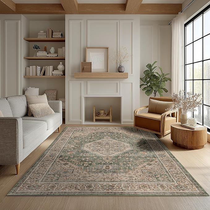 Ruaruarug Area Rug Non Slip Machine Washable Ultra Soft Living Room/Bedroom/Kitchen/Outdoor/Classroom Celadon, 5'×7'