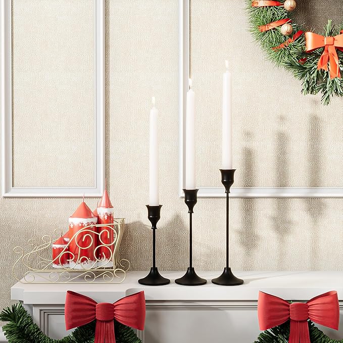 NLBTW Black Candlestick Holders Taper Candle Holders, Set of 3 Vintage Candle Sticks Holder Decor Used as Fireplace Mantel or Table Centerpieces for Wedding, Dinning, Party
