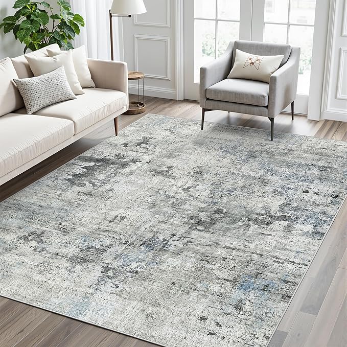 Soalmost Abstract Rug 5x7 Machine Washable Area Indoor Grey Low Pile Non-Slip Foldable Thin Accent Rugs for Bedroom Living Room Dining Room