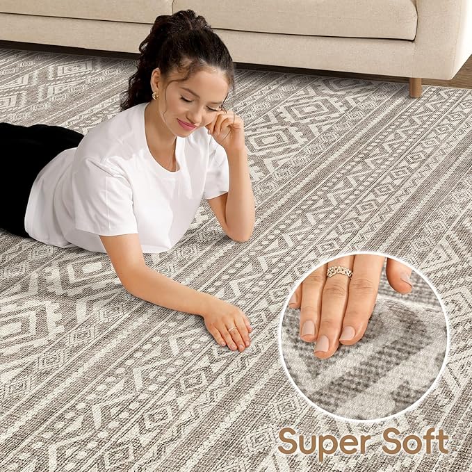 cotiled 6x9 Area Rug Living Room: Washable Boho Rugs with Non Slip Backing Large Soft Indoor Stain Resistant Carpet for Bedroom Farmhouse Dining Room Lightweight Home Decor Coffee Brown