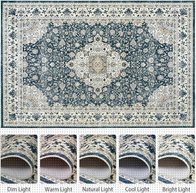 Goideal Washable Rug 4x6, Vintage Area Rugs Non Slip, Indoor Low Pile Carpet with Rubber Backing for Living Room Kitchen Bathroom Entryway Office Bedroom, Black & White
