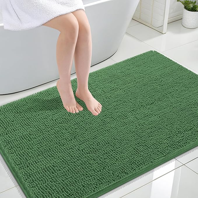 OLANLY Large Bathroom Rugs 47x32, Extra Soft Absorbent Chenille Bath Rugs, Rubber Backing Quick Dry, Machine Washable Bath Mats for Bathroom Floor, Tub and Shower, Home Decor Accessories, Olive Green