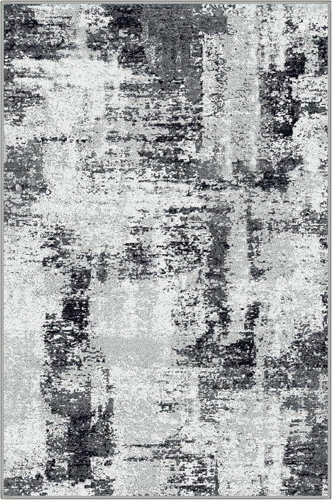 GENIMO 2x3 Rugs for Entryway Entrance, Modern Machine Washable Rug Ultra Soft Indoor Area Rugs 2x3 for Bedroom Kitchen Bathroom, Lightweight Low Pile Carpet with Non Slip Backing, Black White