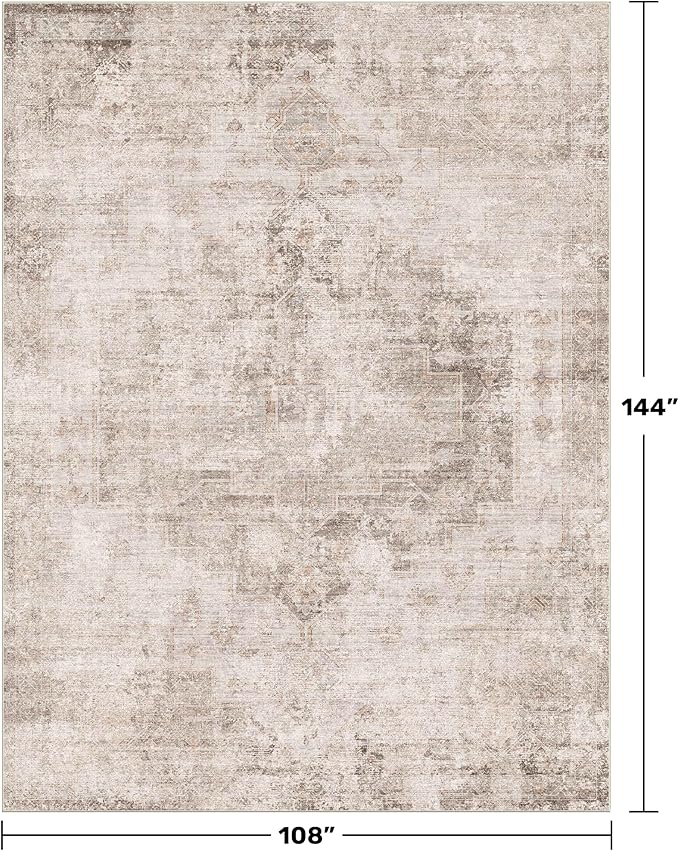 Hazo Haus Farmhouse Area Rugs 9x12 for Living Room - Abstract Medallion Rug for Bedroom, Dining Room Under Table, Washable Non Slip, Fade & Stain Resistance
