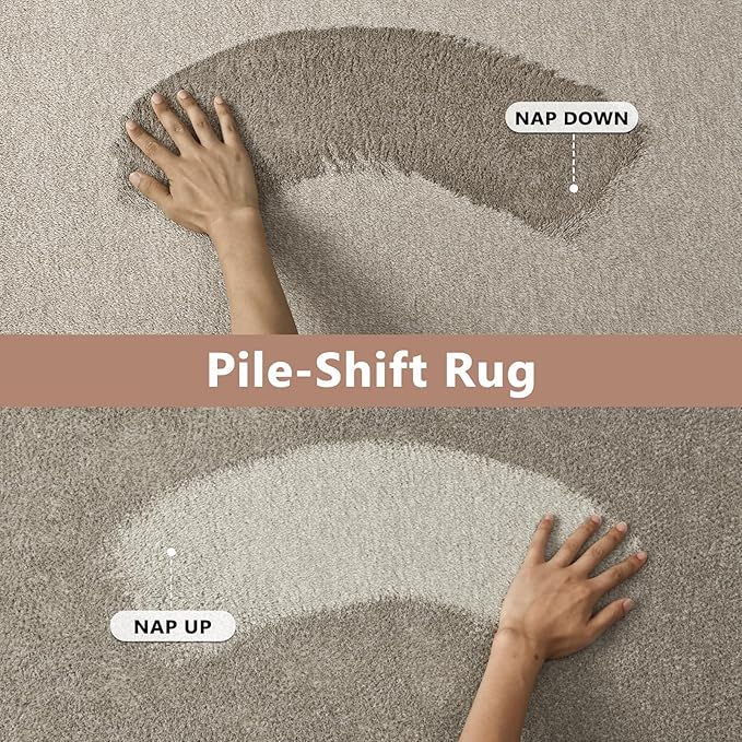 FinRèc 8x10 Washable Area Rugs for Bedroom Living Room, Low Pile Thin Rug Solid Color, Non-Slip Carpet Indoor for Home Decor (Greige/White)