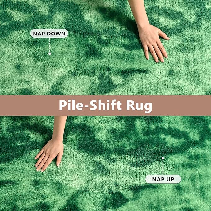 FinRèc 6x9 Washable Area Rugs for Bedroom Living Room, Low Pile Thin Ultra Soft Shag Rug, Non-Slip Carpet Indoor for Home Decor (Tie-dye Green)