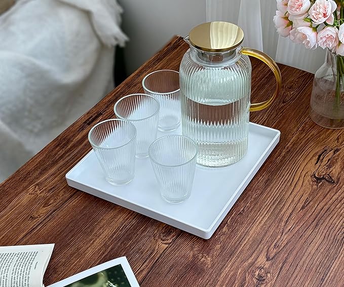 White Square Tray 11 Inch - 3 Pack Plastic Serving Tray, Multi-Purpose Decorative Tray for Bathroom Countertop, Dresser, Ottoman & Coffee Table, Vanity Tray for Jewelry & Makeup, White