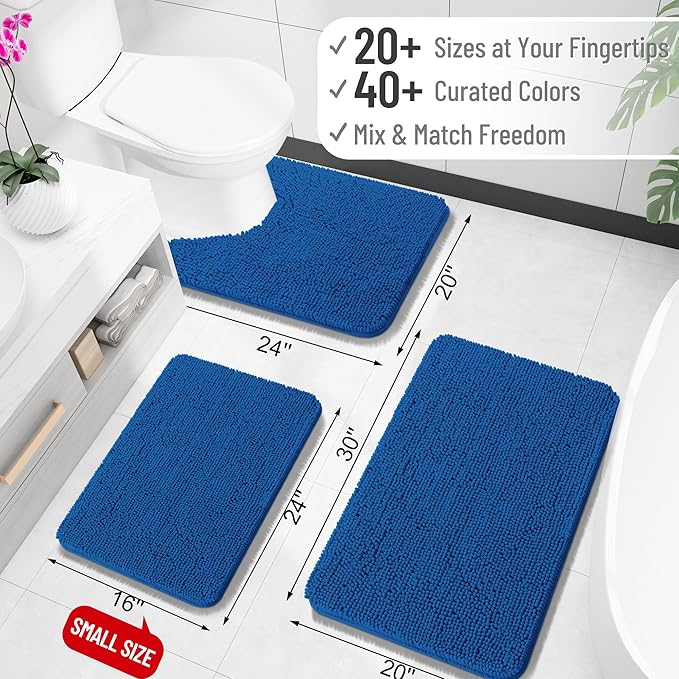 OLANLY Bathroom Runner Rugs 59x24, Soft Absorbent Chenille Bath Rugs, Rubber Backing Quick Dry, Machine Washable Long Bath Mats for Bathroom, Tub and Shower, Home Decor Accessories, Deep Navy Blue