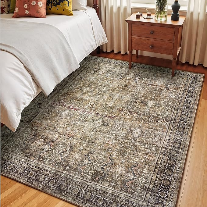 Lofus 6x9 Area Rug for Living Room,Brown Washable Area Rugs with Non-Slip Backing,Soft Boho Carpets for Bedroom Dining Room Home Office Indoor Nursery