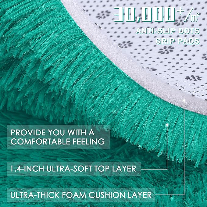 OLANLY 9x12 Machine Washable Large Area Rugs for Living Room, Bedroom, Soft Fluffy Shaggy Bedside Rug, Indoor Floor Carpet for Kids Girls and Boys, Dorms, Nursery, Home Decor Aesthetic, Teal Green