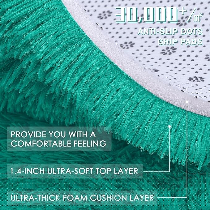 OLANLY 5x7 Machine Washable Large Area Rugs for Living Room, Bedroom, Soft Fluffy Shaggy Bedside Rug, Indoor Floor Carpet for Kids Girls and Boys, Dorms, Nursery, Home Decor Aesthetic, Teal Green