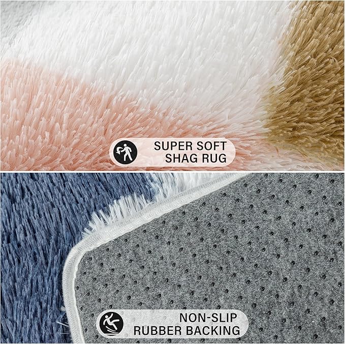 PureCozy Checkered Rug 6x9 for Living Room, Modern Rainbown Shag Rug Washable Non-Slip Large Area Rug Super Soft Indoor Fuzzy Carpet Fluffy Rugs for Bedroom Home Aesthetic Decor