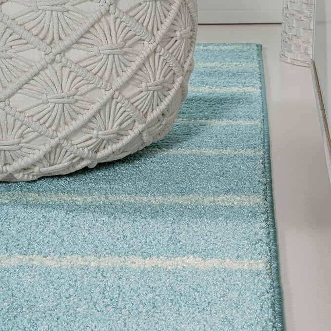 JONATHAN Y Williamsburg Minimalist Stripe Turquoise/Cream Runner Rug, 2x8, Contemporary, Modern, Easy-Cleaning for Living Room, Bedroom, Kitchen, Pet Friendly, Non-Shedding (MOH201B-28)