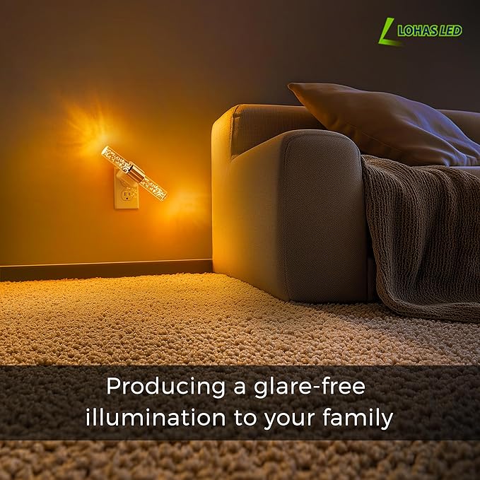 L LOHAS LED Amber Night Light, Bubble Acrylic Night Lights Plug into Wall, 180° Rotating Nightlights, Light Sensor, Yellow Nightlights Dimmable, Sleep Light for Kids Bedroom Bathroom Hallway, 1-Pack
