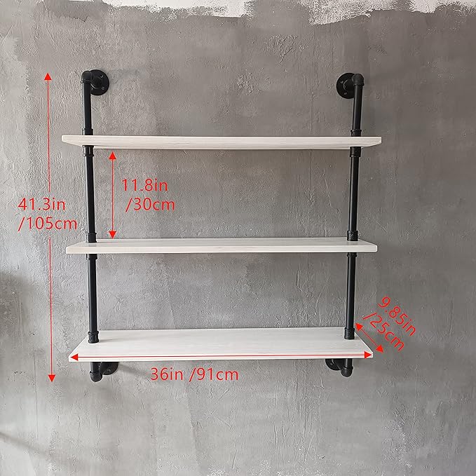 HDDFER Floating Bookshel Industrial Pipe Shelving Pipe Shelves Rustic White Wall Shelves 36 Inch Farmhouse Book Shelves for Kitchen Bar,Bathroom Wall Mounted