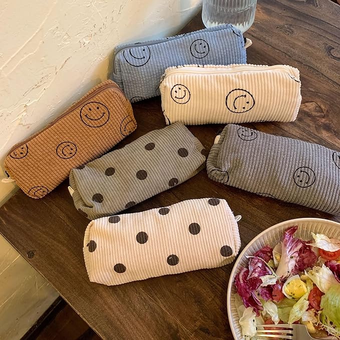 Pencil Case Lightweight Aesthetic Pen Case Office College School Storage Bag Pouch Holder Box Organizer Makeup Pouch Cosmetic Bag for Girls Boys Kids (Smile-Beige)