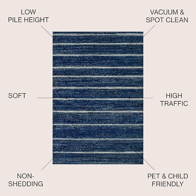 JONATHAN Y Williamsburg Minimalist Stripe Navy/Cream Indoor Area Rug, 5x8, Contemporary, Modern, Easy-Cleaning for Living Room, Bedroom, Kitchen, Pet Friendly, Non-Shedding (MOH201C-5)