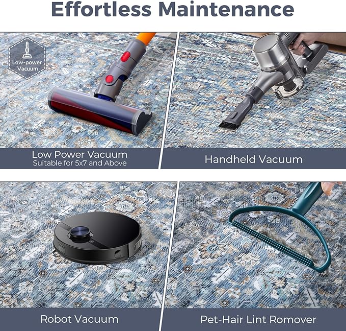 OPPODREAM Vintage Blue Area Rugs 4x6, 4 x 6 Retro Washable Rug Non Slip, Low-Pile Faux Wool Carpet, Distressed Navy Floor Mat for Living Room, Bedroom, Kitchen, Office, Dorm, Dinning Room