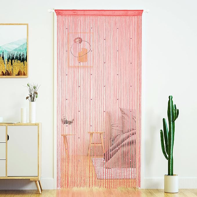 YaoYue Beaded Curtain Door String Curtains for Doorway Tassels Beads Hanging Fringe Hippie Room Divider Window Hallway Entrance Wall Closet Bedroom Privacy Decor (39×110in/100×280cm, Pink)