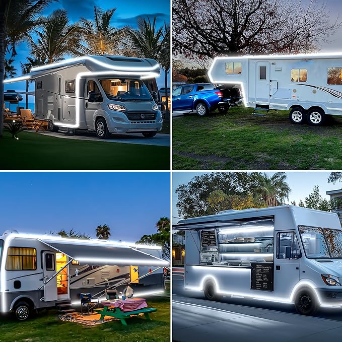 Gliztech RV Awning Lights 20FT, Camper Awning Lights for RV Canopy Exterior, IP67 12V White COB Waterproof Underglow Led Light kit for Motorhome, Travel Party, Trailers, Food Trucks