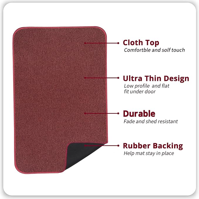 Bosap Bath Mat,Ultra Thin Bathroom Rugs,Rubber Bath Mats for Bathroom,No Slip Bath Rugs,Quick Dry,Machine Washable,Low Pile,Absorbent,Shower Outside,Sink,Home Decor Accessories.Red,1'5"x2'3"(2 Pack)