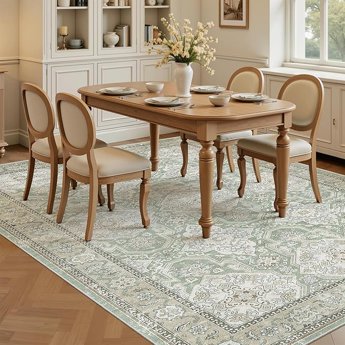 Soalmost 6x9 Area Rug for Living Room Washable 6x9 Rug Non-Slip Modern Rugs for Bedroom Dinning Room Ultra-Thin Indoor Green/Brown Rug