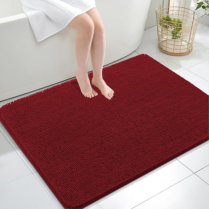 OLANLY Large Bathroom Rugs 44x32, Extra Soft Absorbent Chenille Bath Rugs, Rubber Backing Quick Dry, Machine Washable Bath Mats for Bathroom Floor, Tub and Shower, Home Decor Accessories, Red