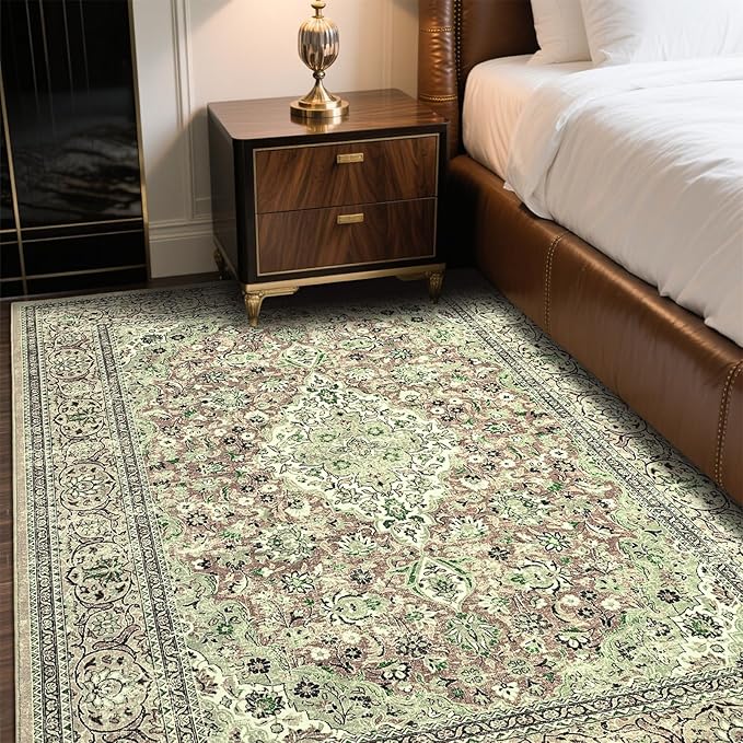 Goideal Washable Rug 3x5, Sage Green Area Rugs Non Slip, Indoor Low Pile Carpet with Rubber Backing for Living Room Kitchen Bathroom Entryway Office Bedroom