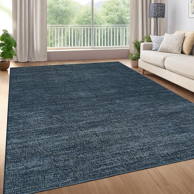 5x7 Washable Rugs Non Slip Minimalist Area Rug for Bedroom Soft Low Pile Solid Color Large Bedroom Throw Carpet Stain Resistant Classic Neutral Area Rug Plain Boho Rugs for Kitchen Nursery, Navy