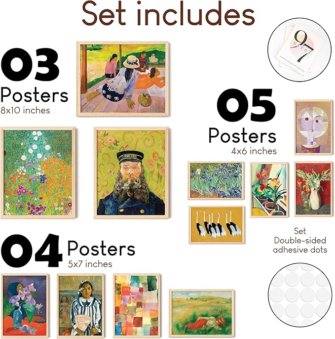 97 Decor Eclectic Home Decor Aesthetic - Eclectic Art Prints Wall Decor, Artsy Funky Posters, Girly Gallery Wall Art Set, Unique Famous Artist Paintings Colorful Pictures (Unframed)