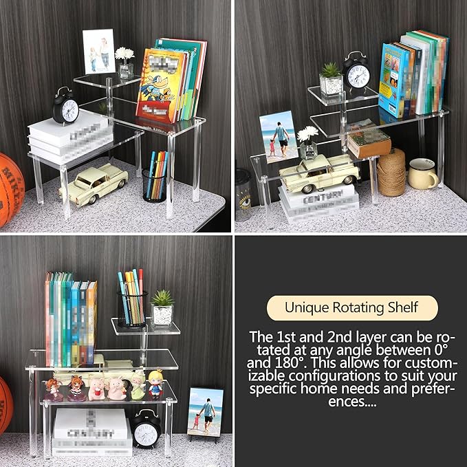 ELEGANTLIFE Acrylic Display Riser Stand – 3 Tier Clear Shelf for Funko POP, Amiibo, Figures, Collectibles, Cupcakes, Perfume, Skincare Organizer
