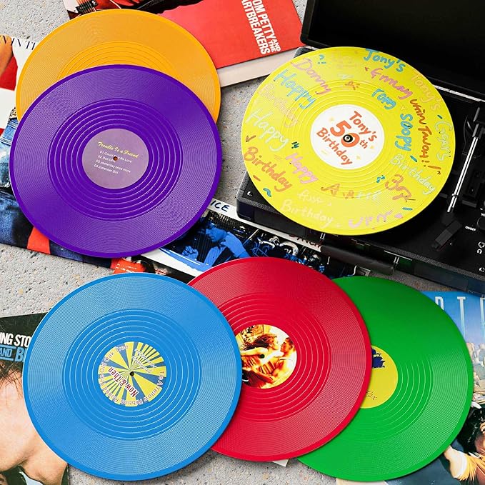 Facmogu 6 Pack Blank Vinyl Records, 12 Inch Fake Vintage Record for Wall Aesthetic, PVC Blank Record for Rock & Roll Music Party Wedding Decoration, Retro Vinyl Records for Studio Room Decor (6 Color)