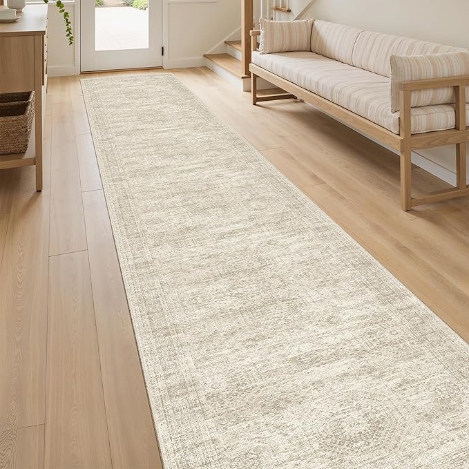 Soalmost Runner Rug 2x12 Washable Non-Slip Hallway Runner Rugs for Kitchen Bathroom Laundry Room Beige Vintage Floor Carpet Runners for Hallways Entryway