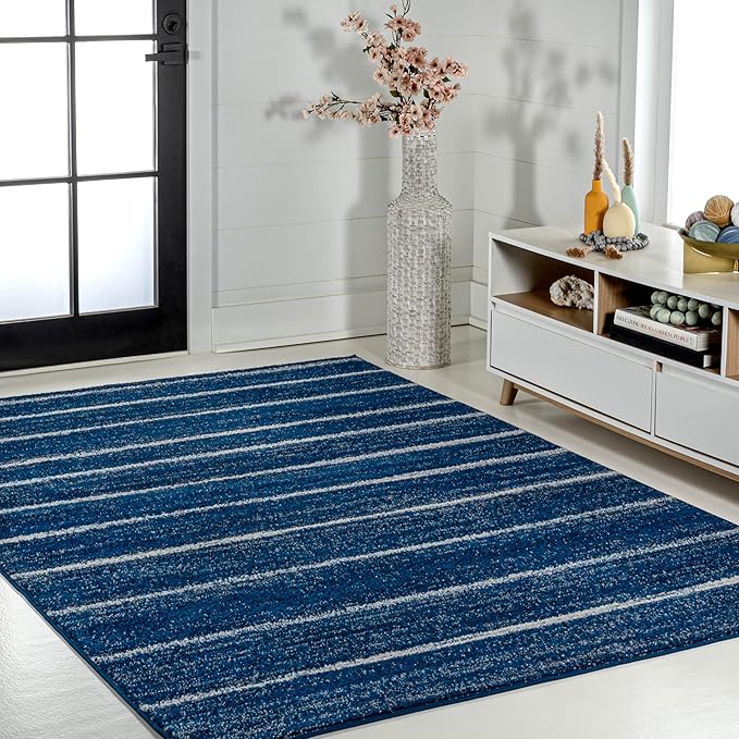 JONATHAN Y Williamsburg Minimalist Stripe Navy/Cream Indoor Area Rug, 5x8, Contemporary, Modern, Easy-Cleaning for Living Room, Bedroom, Kitchen, Pet Friendly, Non-Shedding (MOH201C-5)
