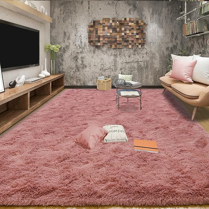 Tepook Super Soft Fluffy Rugs for Living Room, Area Rugs 8x10 for Bedroom, Modern Shaggy Rug Fuzzy Carpets for Kids, Plush Indoor Nursery Home Decor Rug with Non-Slip Bottom, Blush