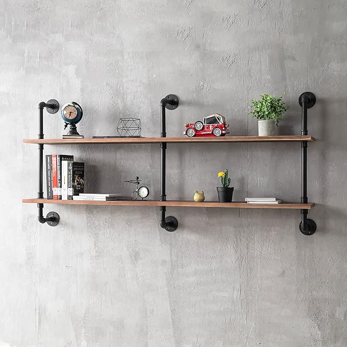 HDDFER Floating Shelves for Wall Laundry Room Shelves Bookshelf Industrial Pipe Shelving Shelf Real Wood Planks 60 inch Rustic Wall Shelves Hanging Bookshelves Farmhouse Kitchen Bar Shelving